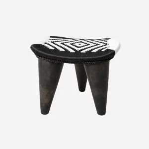 Tabouret Lafian noir et blanc en bois et corde tressée